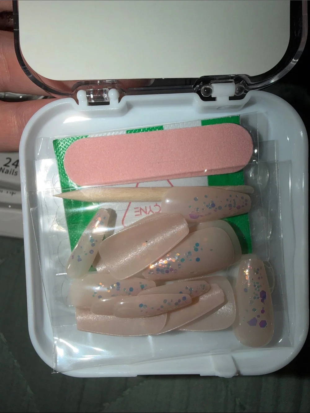 Assorted Press-On False Nails - Pink, Nude, Green, Red (Set of Multiple Designs)